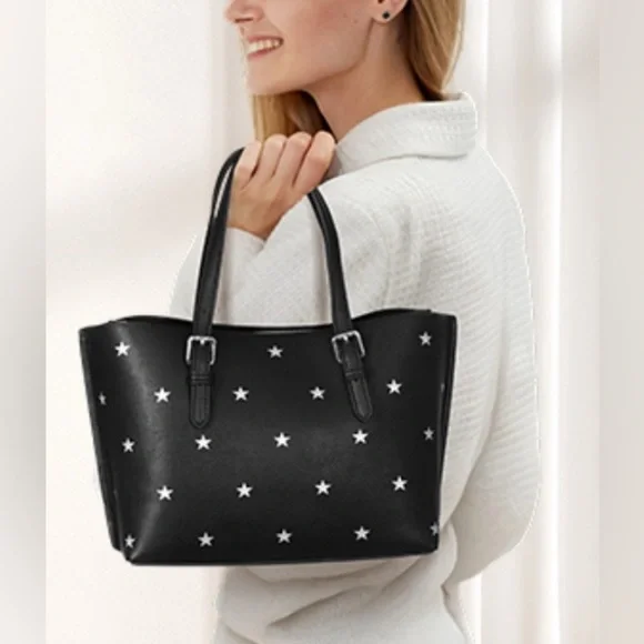 Star Print Tote Bag for Women Top-handle Crossbody Bag in Black - Picture 1 of 13